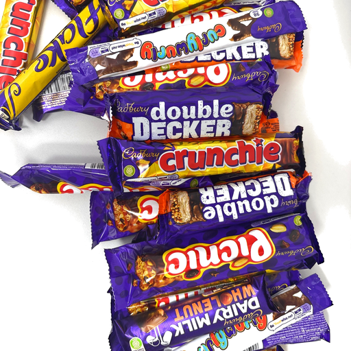British chocolate clearance box with assorted Cadbury bars