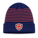 Union Jack fold up beanie with embroidered UK crest navy striped knit hat