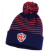 Union Jack pom beanie with embroidered UK crest navy knit winter hat