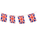 Union Jack string flag banner with multiple (10) UK flags hanging on a 25 foot strand