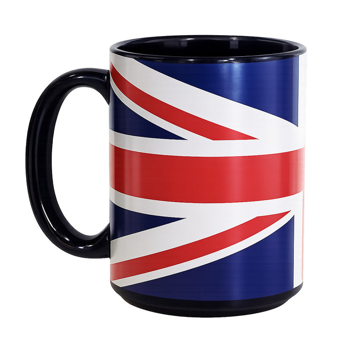 Union Jack ceramic mug with black handle and rim 11oz British flag design