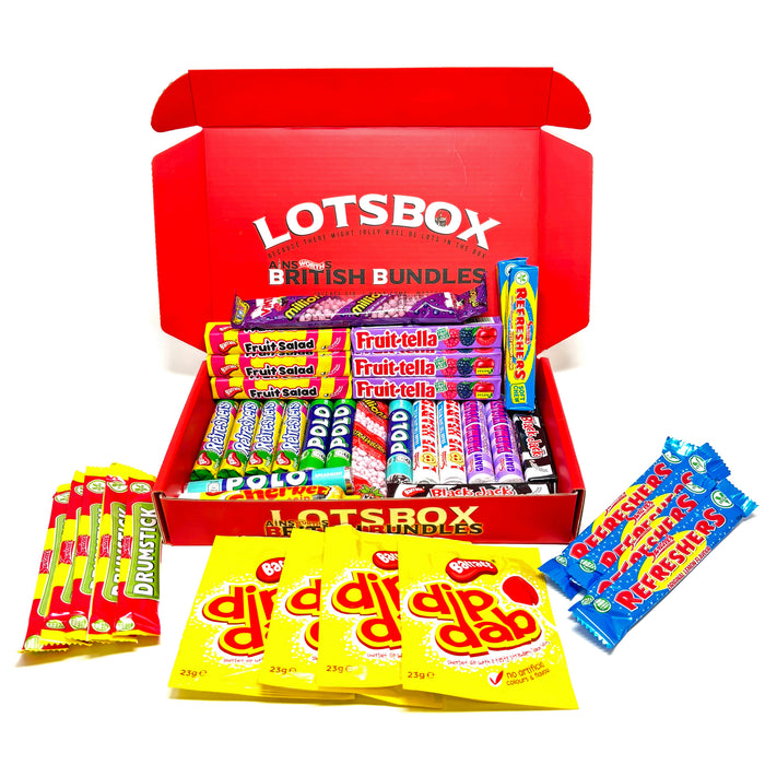 Classic Fruity and Fizzy British Sweets Gift Box with 39 packs and bars