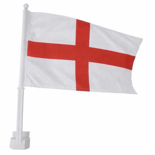 England St Georges Cross car flag on white pole for football supporters