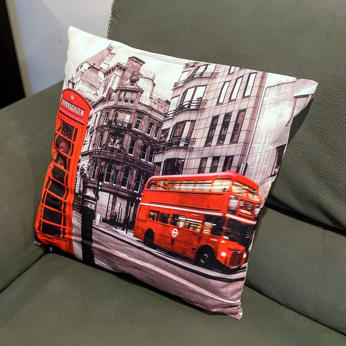 London Telephone Box and Bus Cushion Cover 18x18in - British Bundles