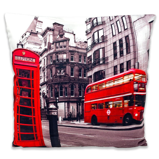 London Telephone Box and Bus Cushion Cover 18x18in - British Bundles