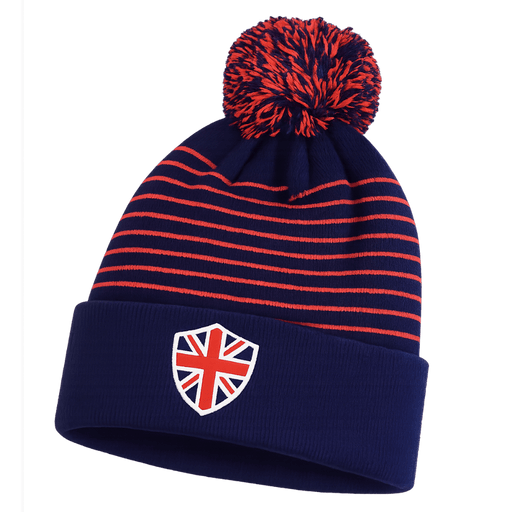 United Kingdom Pom Beanie Union Jack Crest One Size - British Bundles