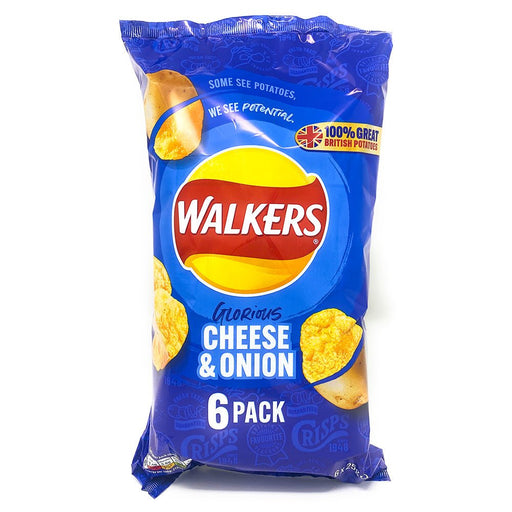 Walkers Cheese & Onion Crisps 6 Pack (6 x 25g) - British Bundles